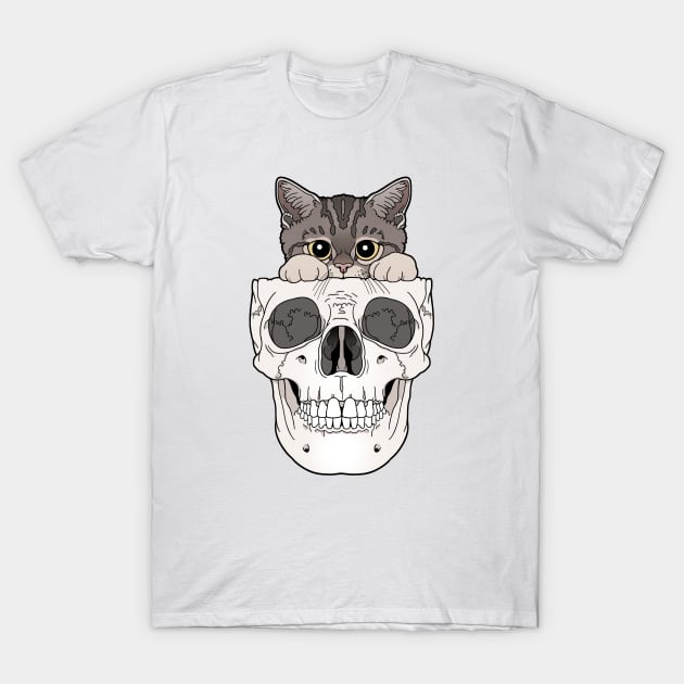 Tabby Kitty & Skull T-Shirt by tiina menzel